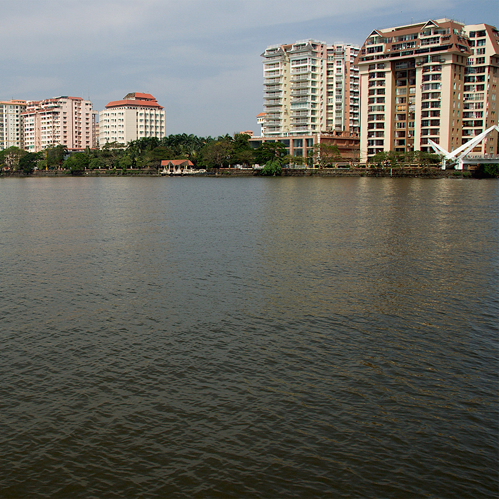High-rise buildings along the waterfront in Kochi India