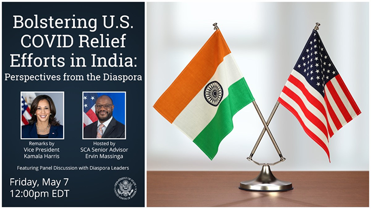 Bolstering U.S. COVID Relief Efforts in India - with U.S. and India flags in a desktop stand.